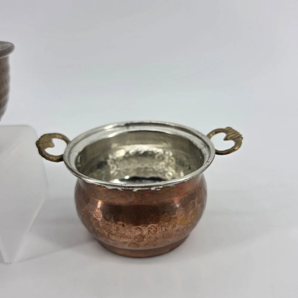 Karaca Turkish Hammered Copper Bowls Set of 2 Tinned Interior Brass Handles